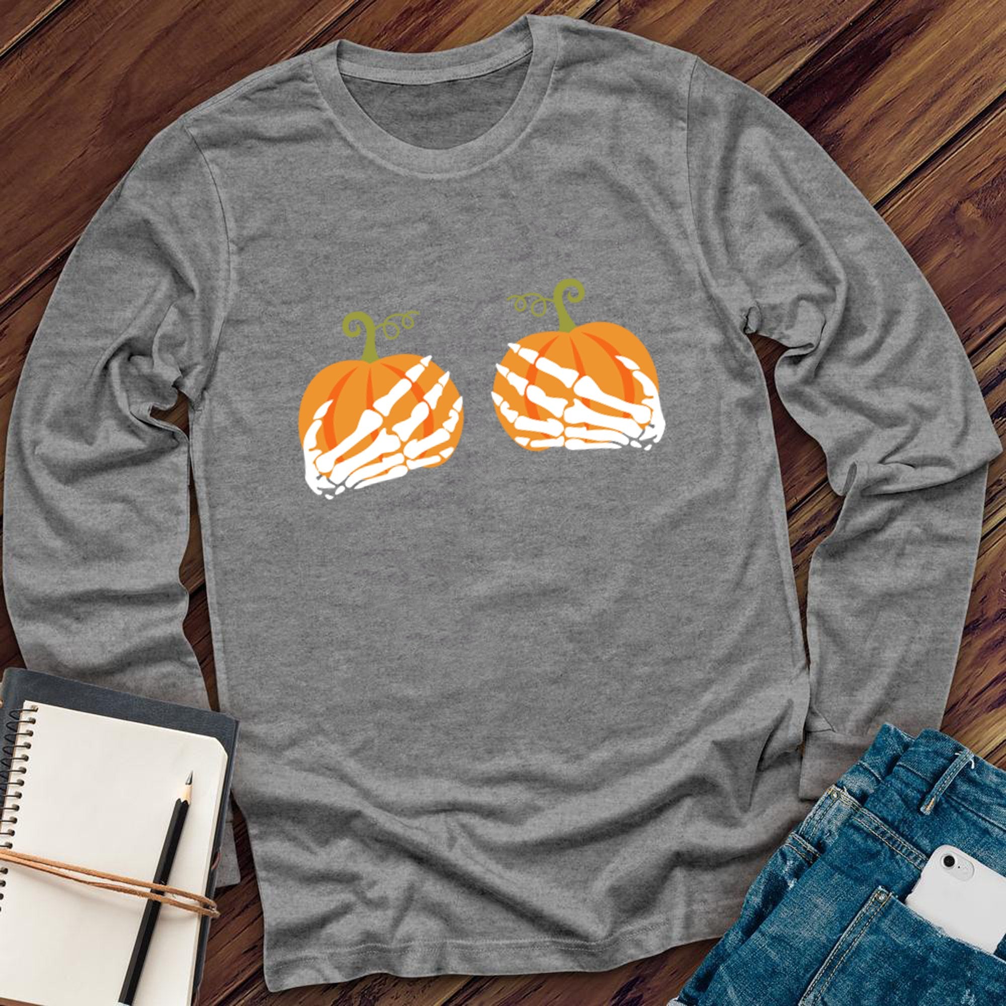 Pumpkin Skeleton Hands Long Sleeve - Love Tees