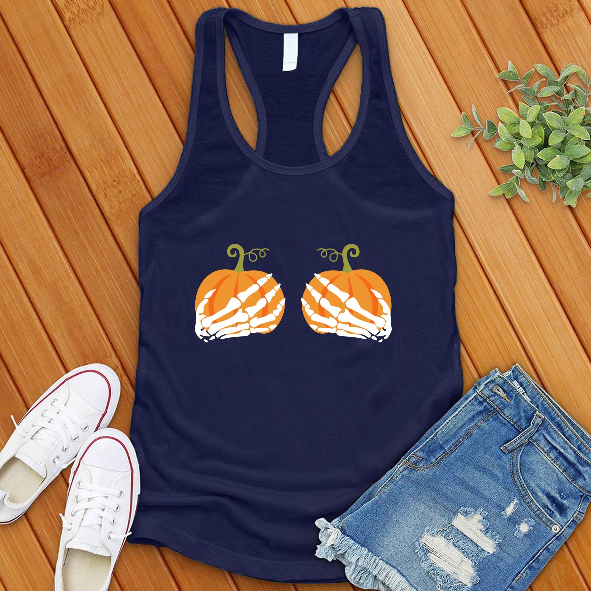 Pumpkin Skeleton Hands Women's Tank Top - Love Tees