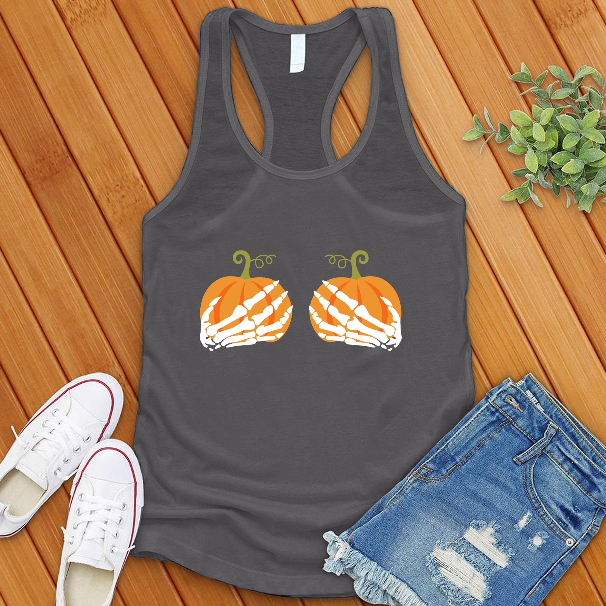 Pumpkin Skeleton Hands Women's Tank Top - Love Tees