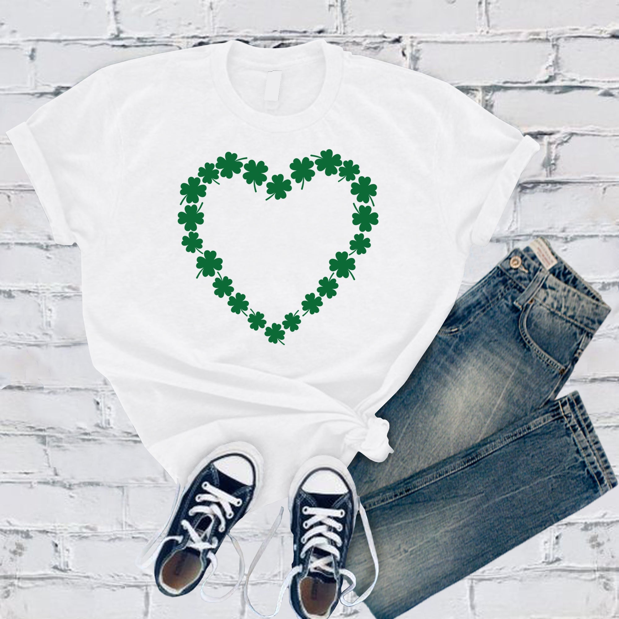 Saint Patrick's Day Heart Shamrocks Tee - Love Tees