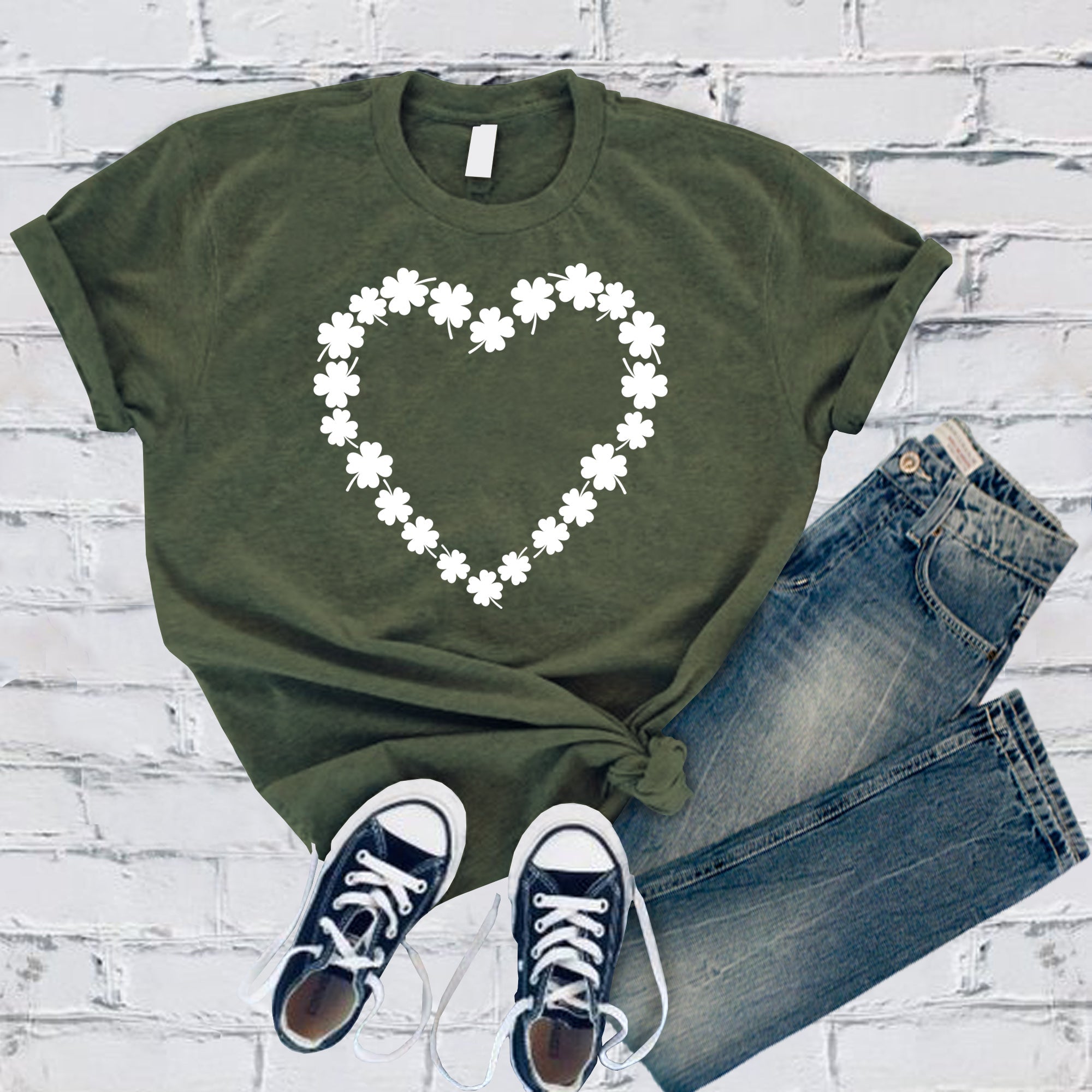 Saint Patrick's Day Heart Shamrocks Tee - Love Tees