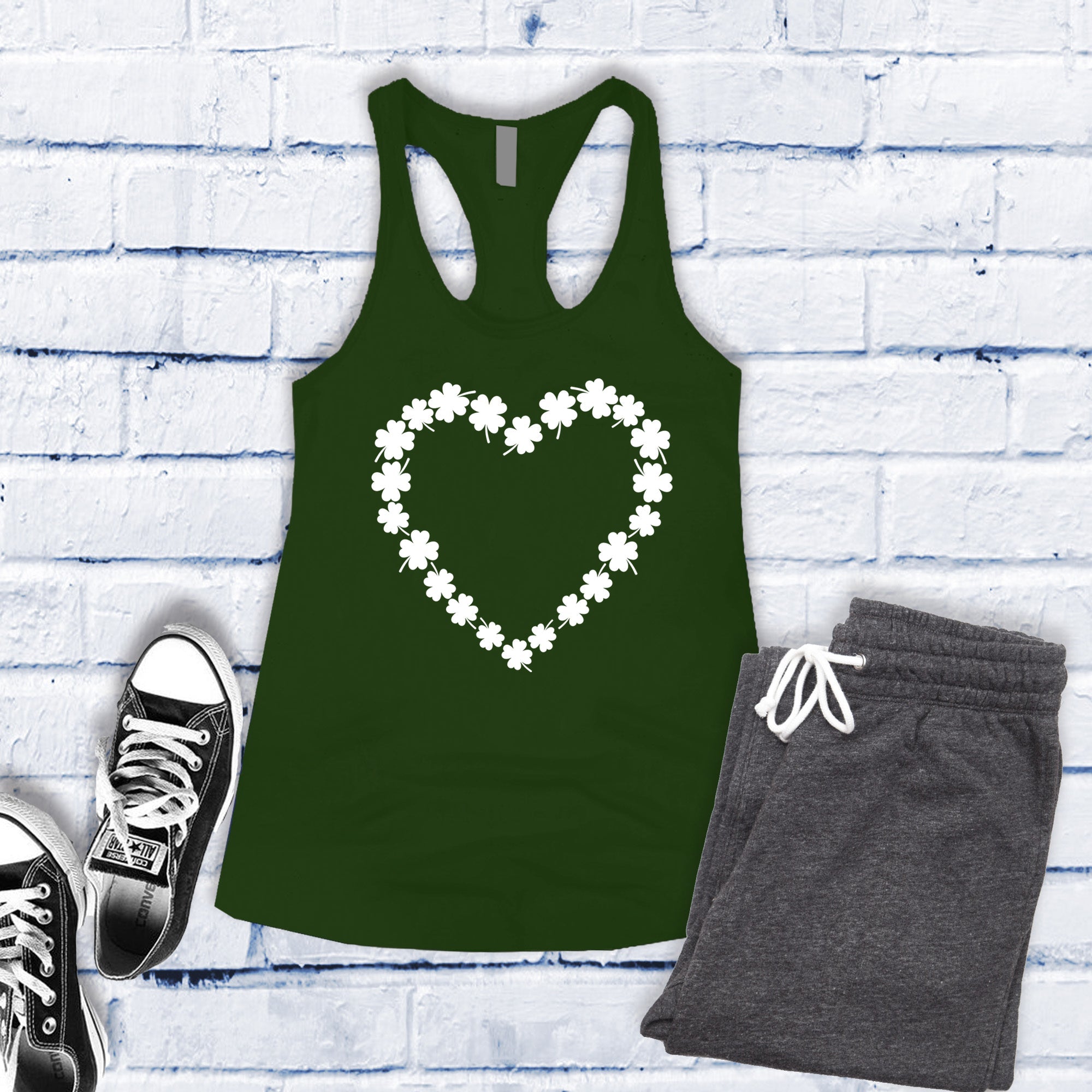 Saint Patrick's Day Heart Shamrocks Women's Tank Top - Love Tees