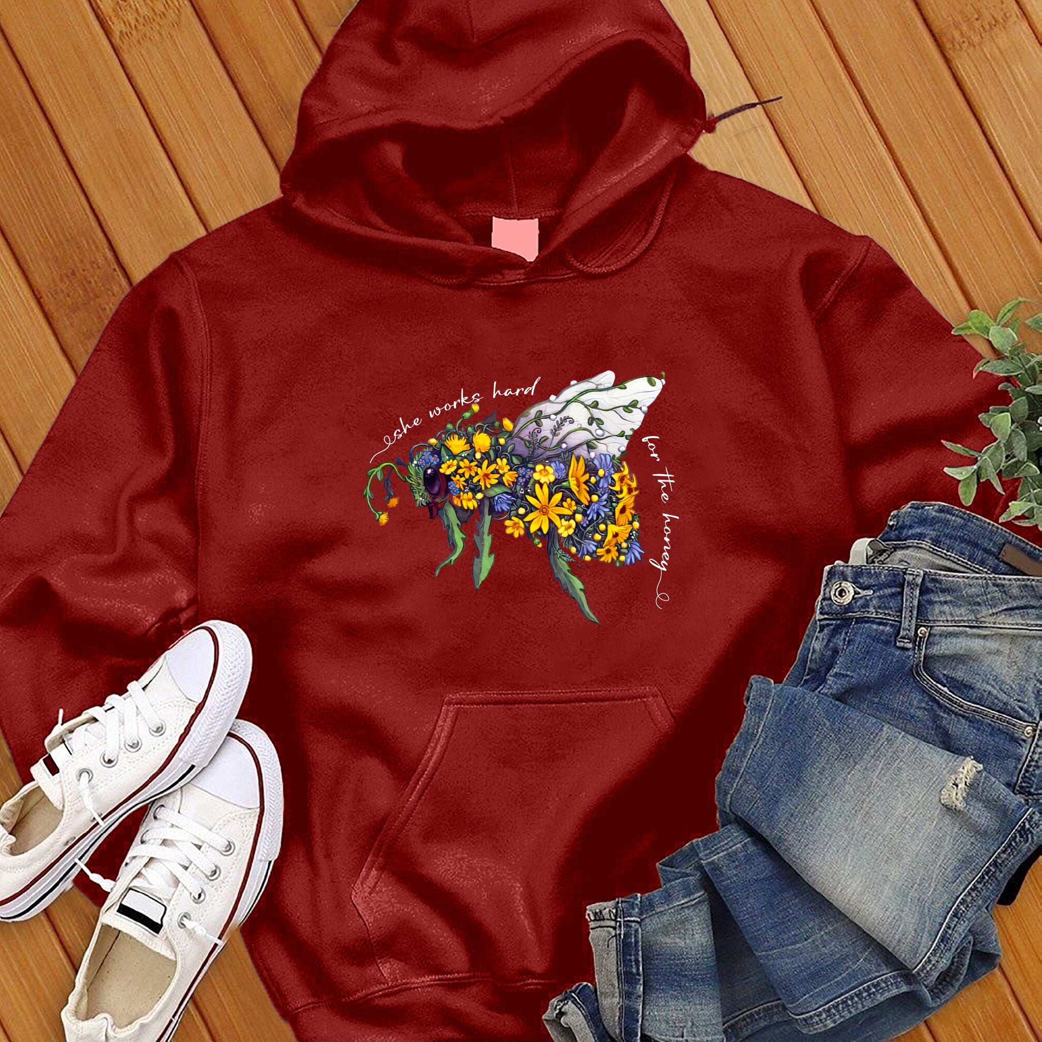 She Works Hard For The Honey Floral Bee Hoodie - Love Tees