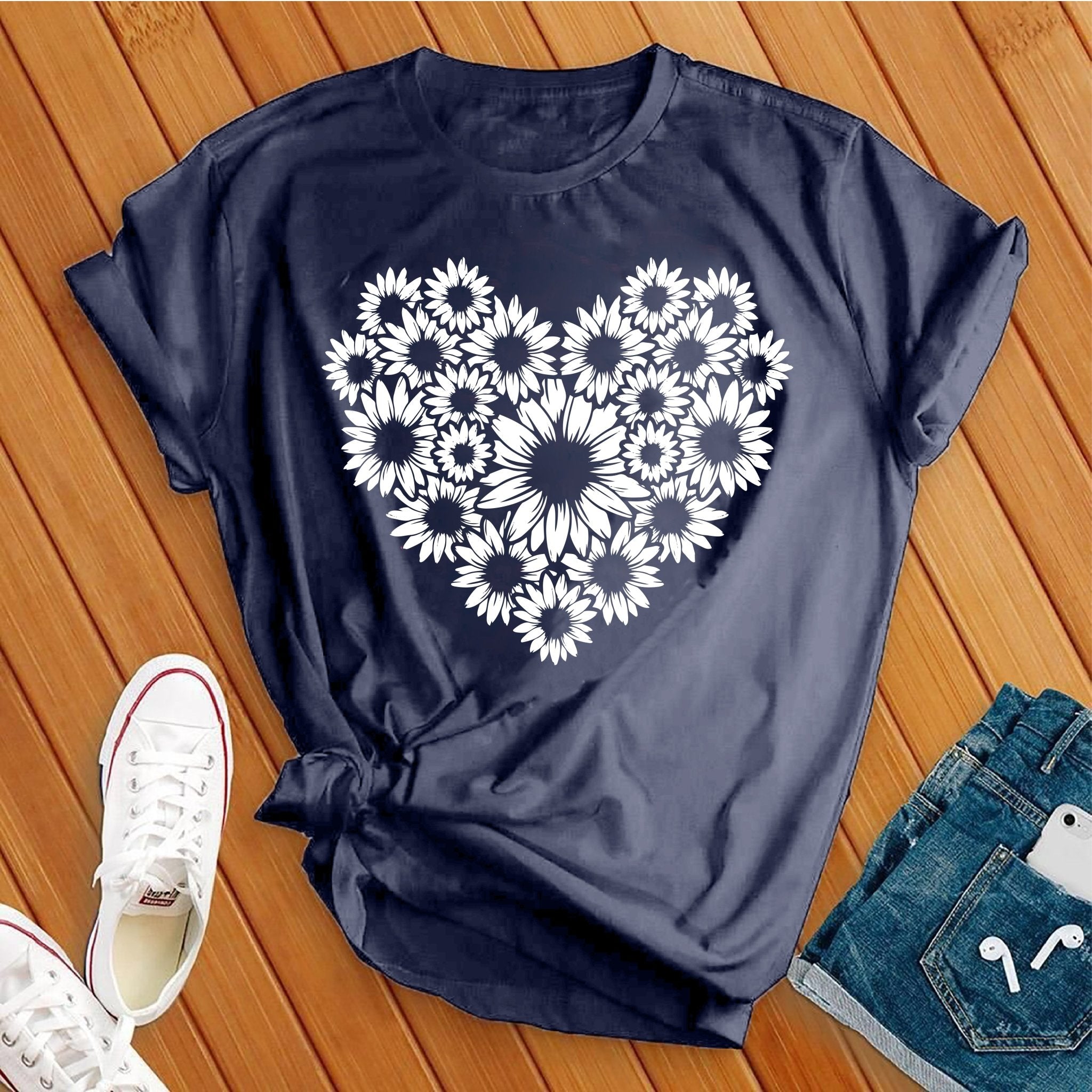 Simple Flowers Heart Tee - Love Tees