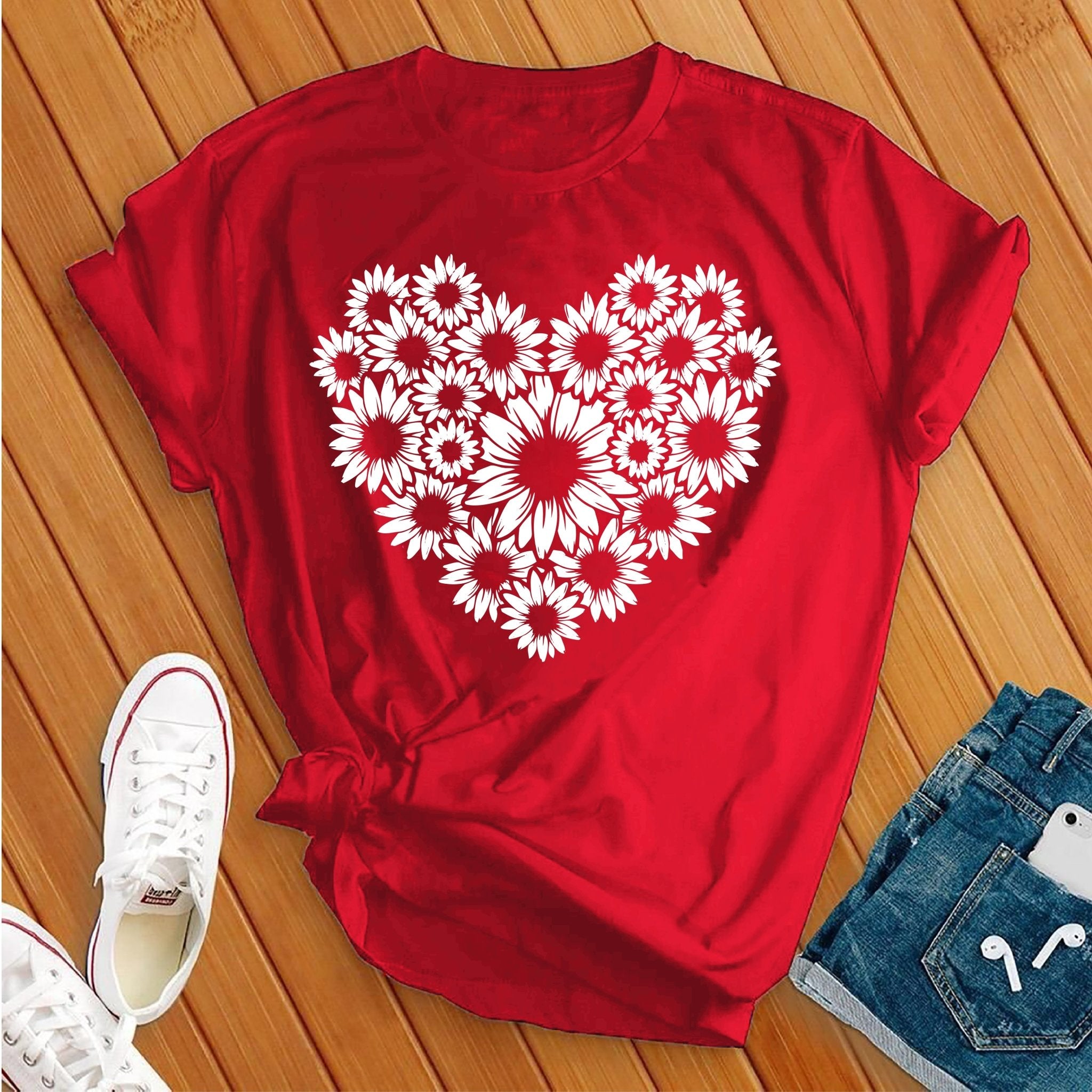 Simple Flowers Heart Tee - Love Tees