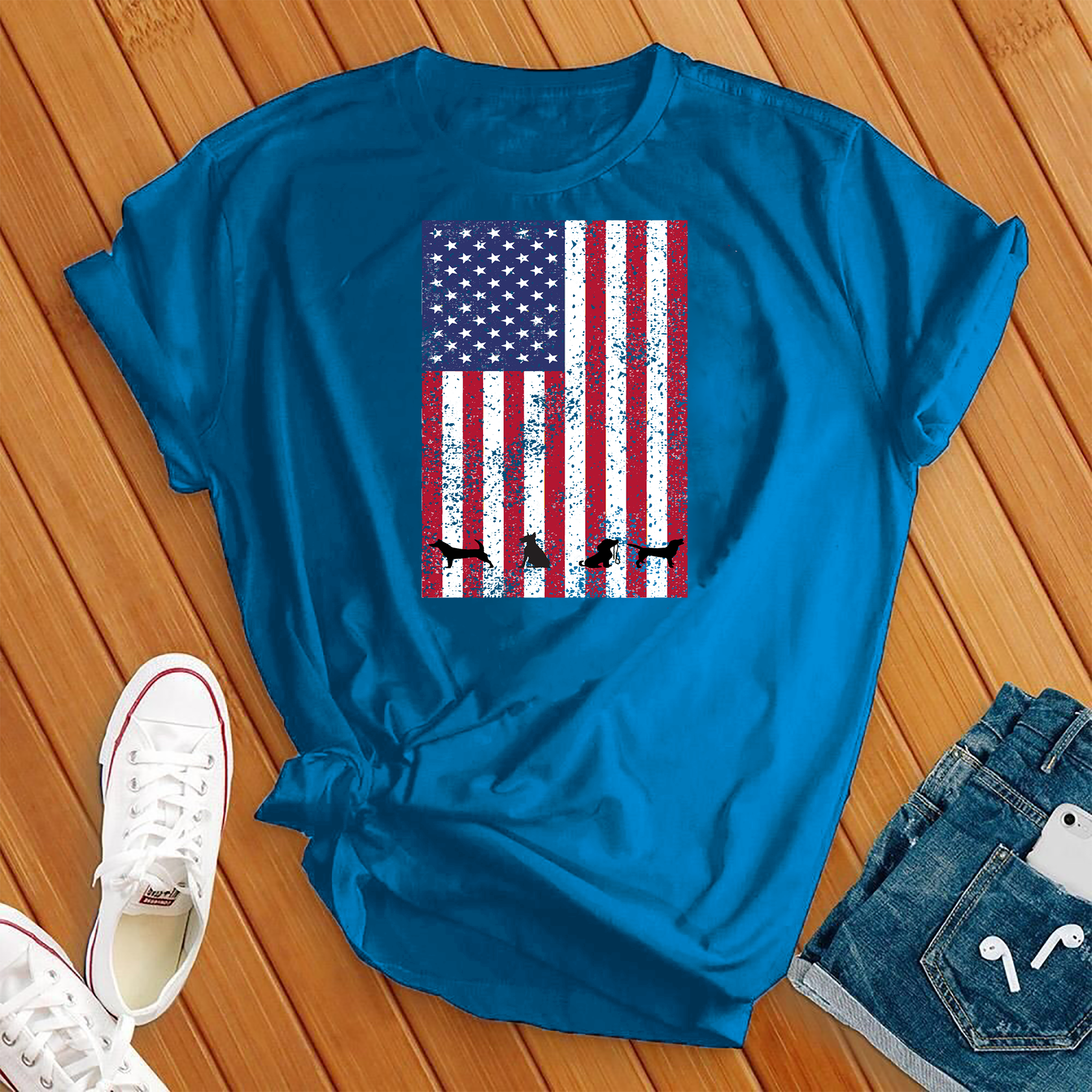 American Flag Dogs Tee