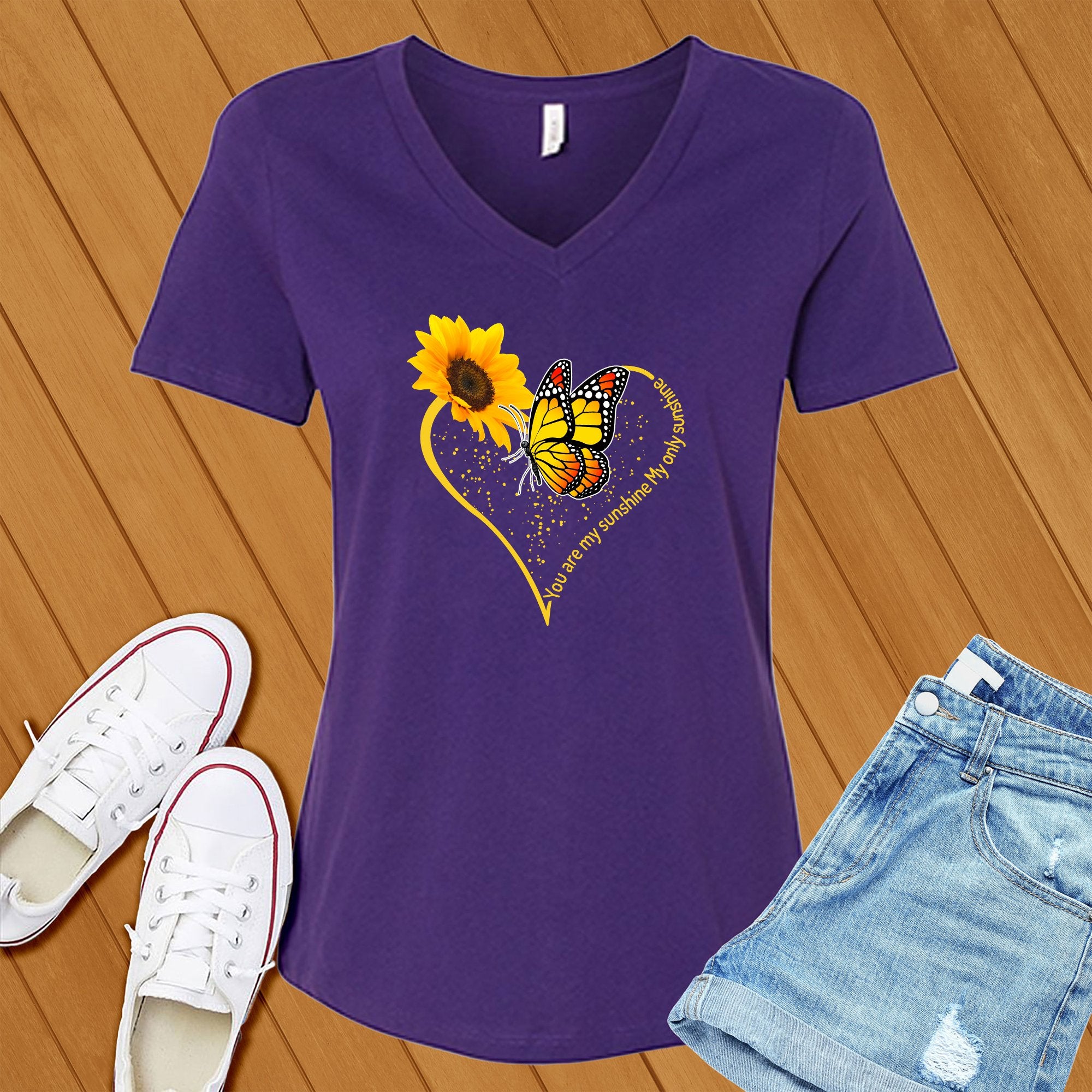 You Are My Sunshine Butterfly Heart V-Neck - Love Tees