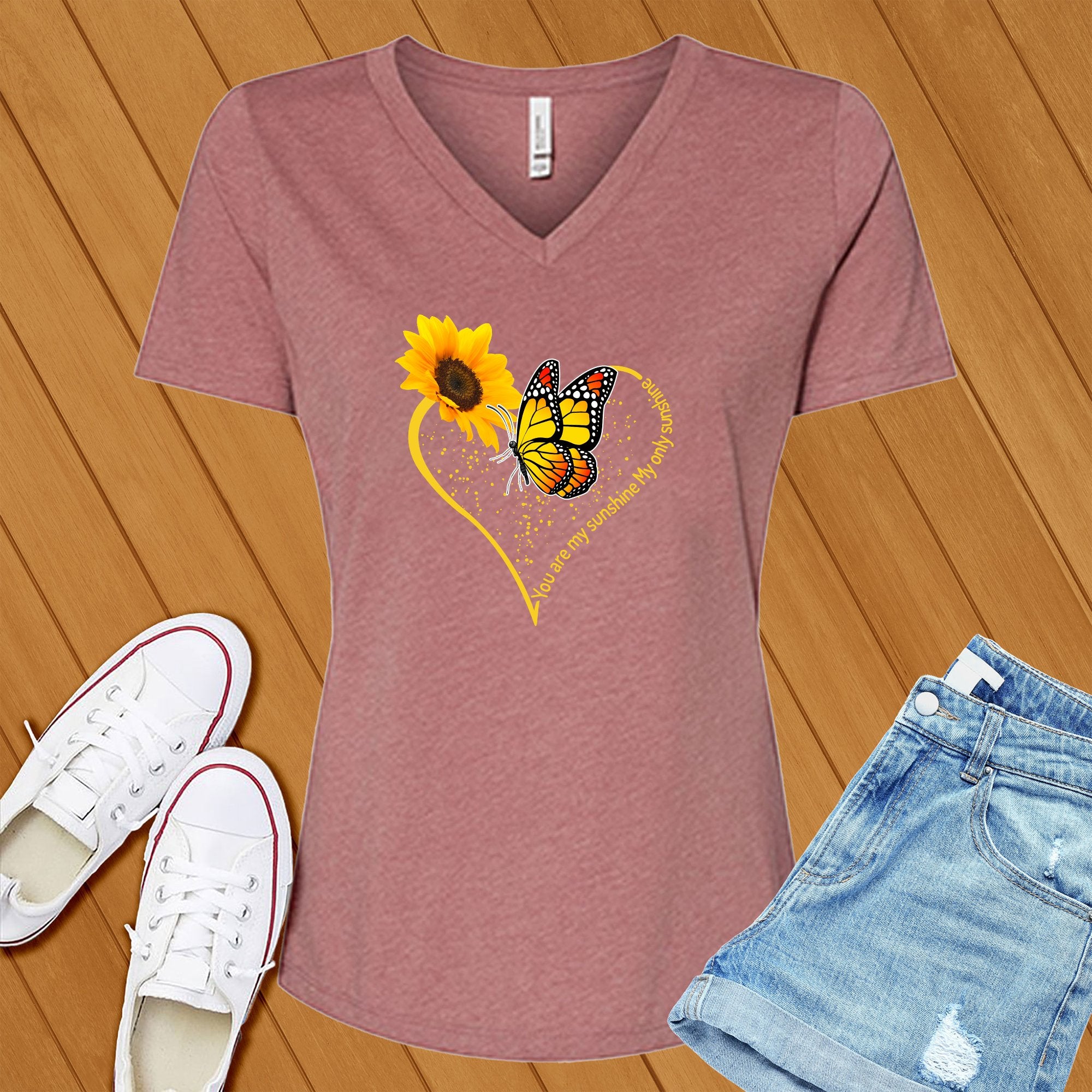 You Are My Sunshine Butterfly Heart V-Neck - Love Tees