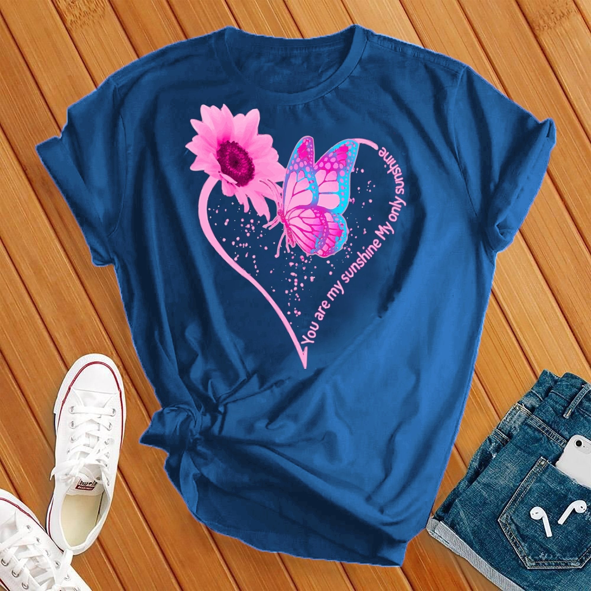 You Are My Sunshine Pink Butterfly Heart Tee - Love Tees